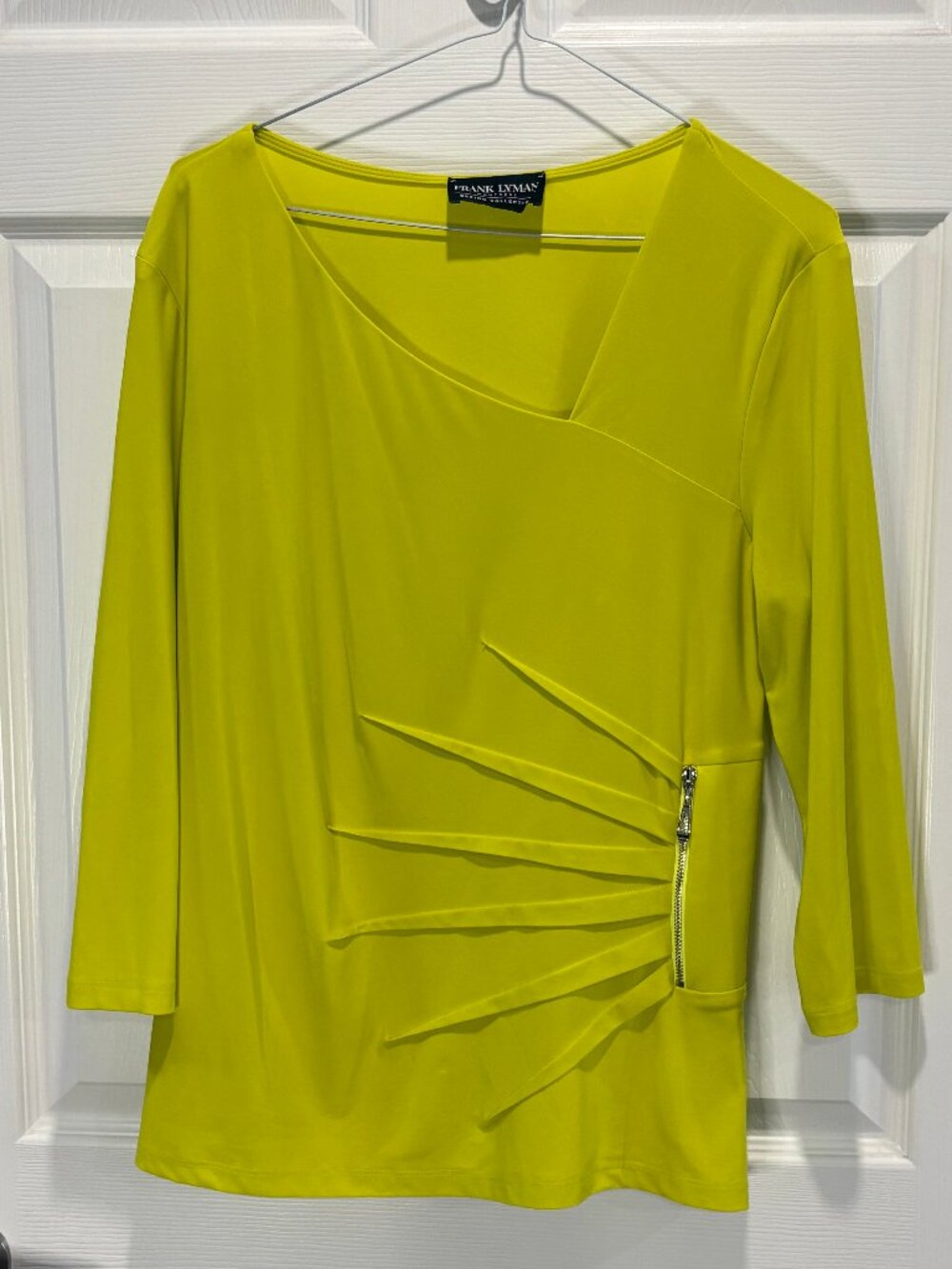 Frank Lyman Asymmetrical Pleated Zipper Top 196023, Lime/Apple